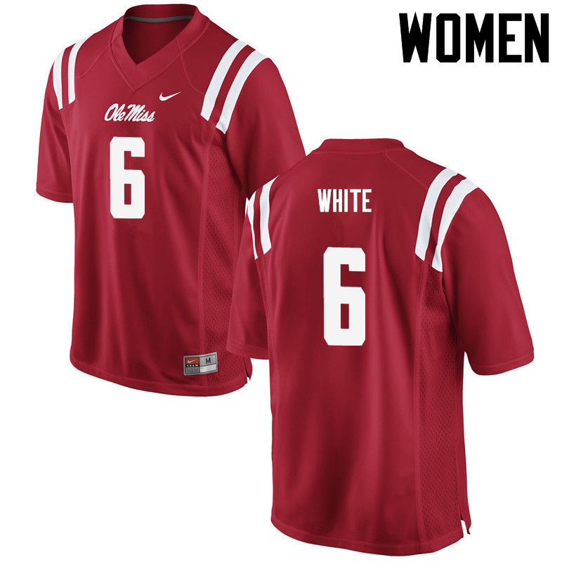 Women Ole Miss Rebels #6 Kam White College Football Jerseys-Red - Click Image to Close